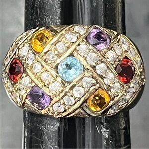 Suzanne Somers amethyst blue topaz garnet citrine CZ dome cocktail ring gold